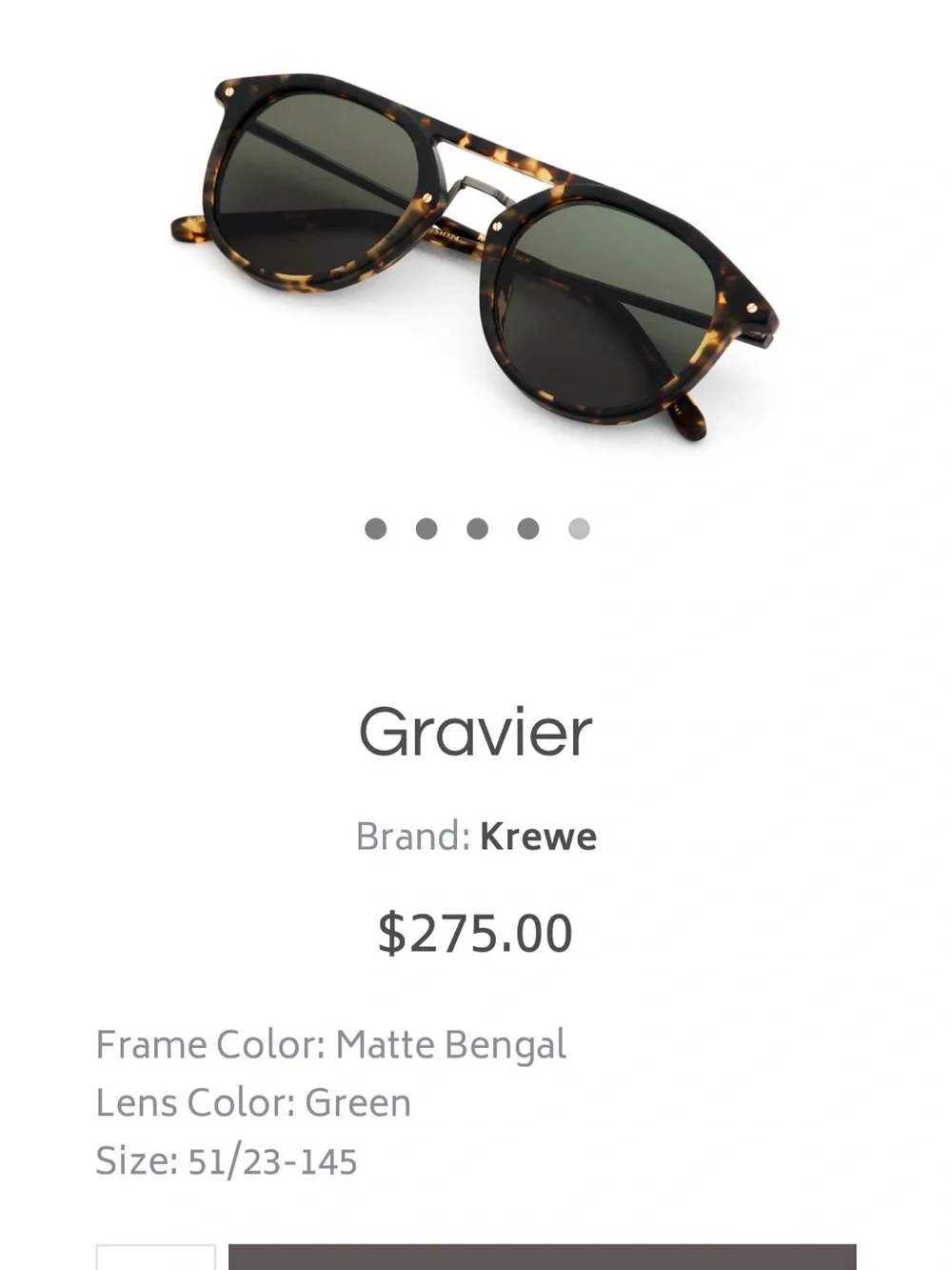 KREWE Gravier Sunglasses - Matte Bengal Tortoise with Green Lenses
